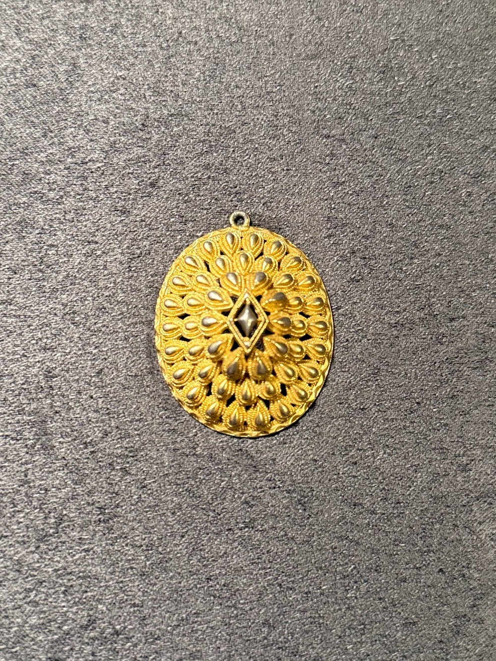 Gold Filigree Oval Pendant with Silver Accents - Elegant Women's Vintage Jewelry